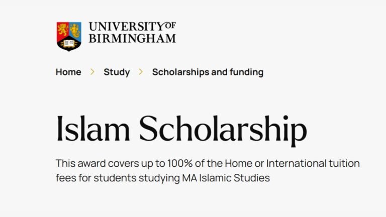 Islam Scholarship – University of Birmingham (UK) 2026